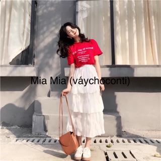 Set áo đỏ chân váy voan trắng có khoá cho ti