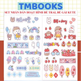 Set 3 tờ nhãn dán phim hoạt hình Jiwushe năng động, màu sắc tươi mới ,hình dán nhật ký hoạt hình - TMBOOKS