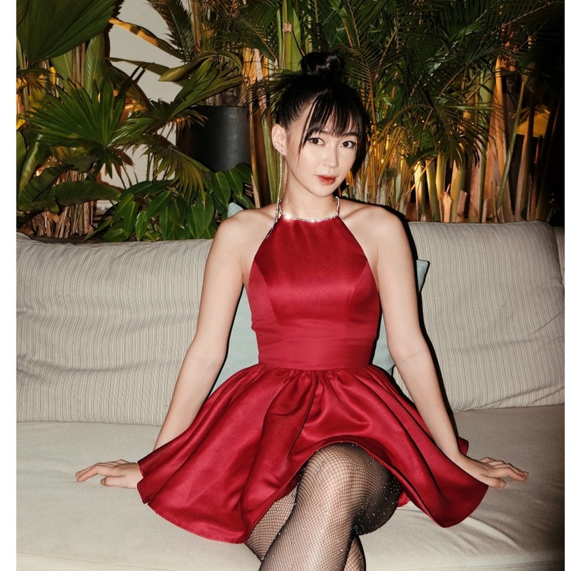 Đầm yếm satin YOOF dây đính đá - Fiona Dress