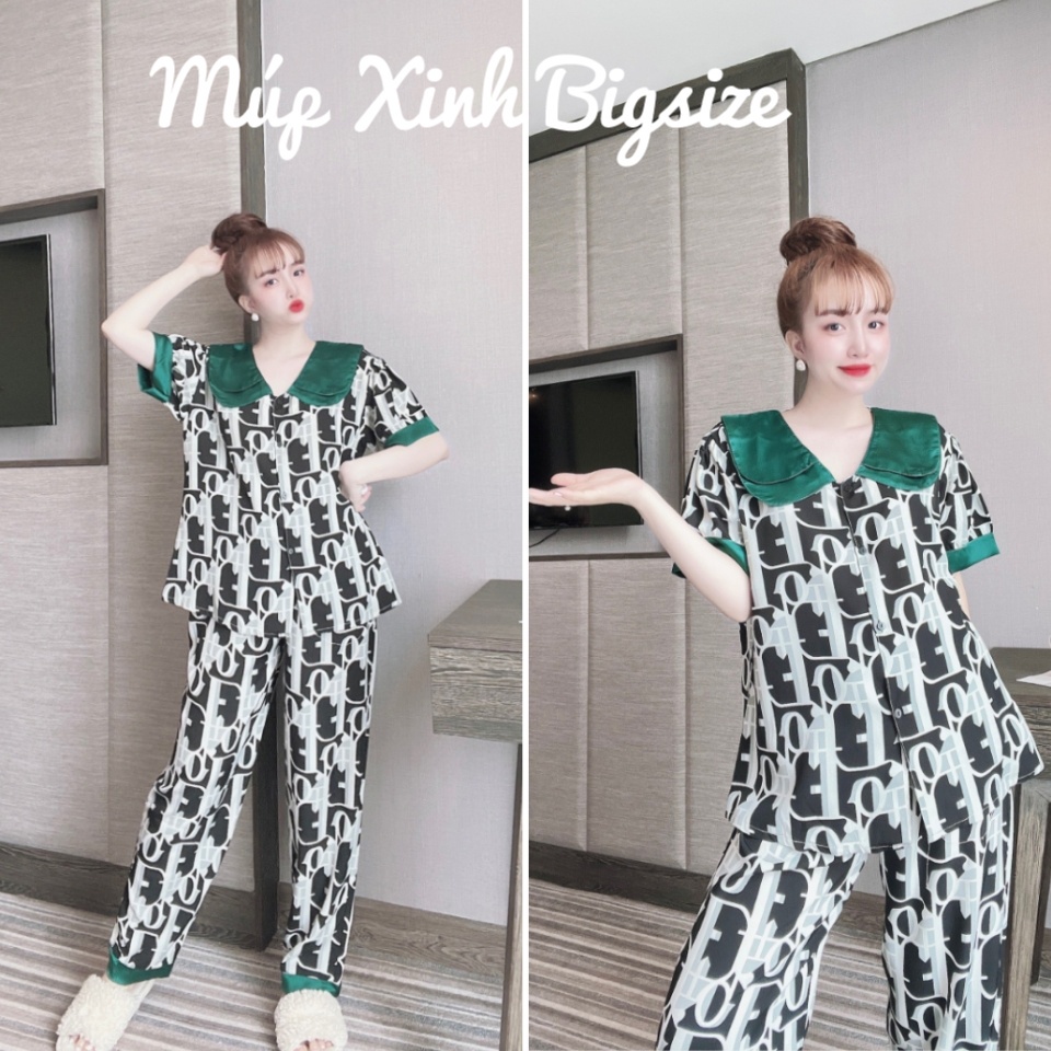 [Bigsize 50-100kg] Bộ Pyjama Dài Cổ Sen Hai Lá Lụa Nhật Mặc Nhà Cho Nàng Múp