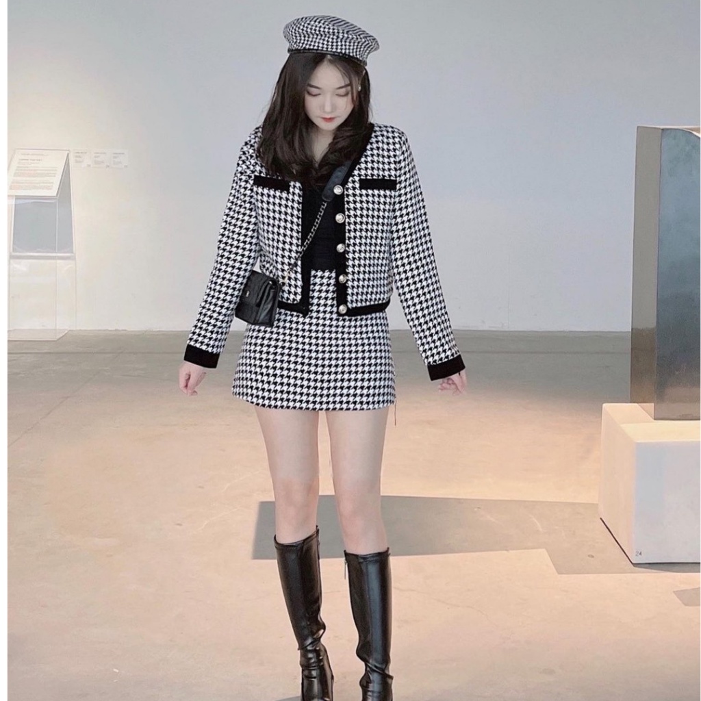 Set dạ tweed, Set dạ, Set áo dạ tweed tiểu thư phong cách Hàn thời trang nữ | BigBuy360 - bigbuy360.vn