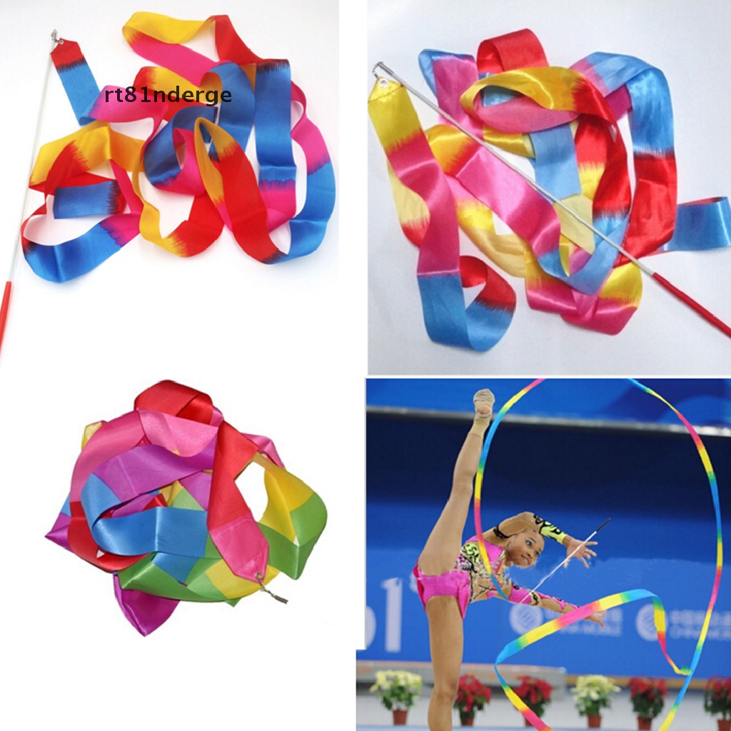 【ge】 4m Kids Dance Ribbon Gym Rhythmic Art Gymnastic Ballet Streamer Twirling Rod .