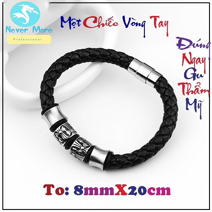 Vòng tay nam da xịn theo phong cách Viking cực ngầu có khóa gài inox cao cấp không đen, không gỉ, chuẩn thời trang