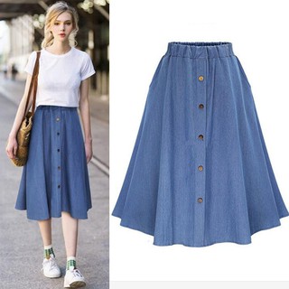Chân váy denim lửng dáng rộng lưng thun co giãn thời trang cho nữ
