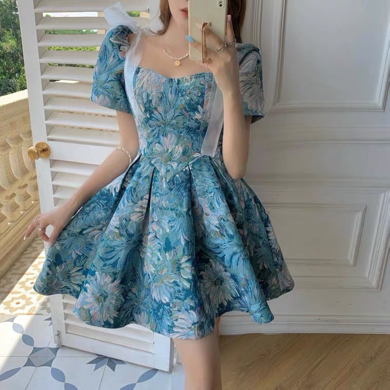 Đầm hoa tay phồng đáng yêu duyên dáng thời trang cho nữ