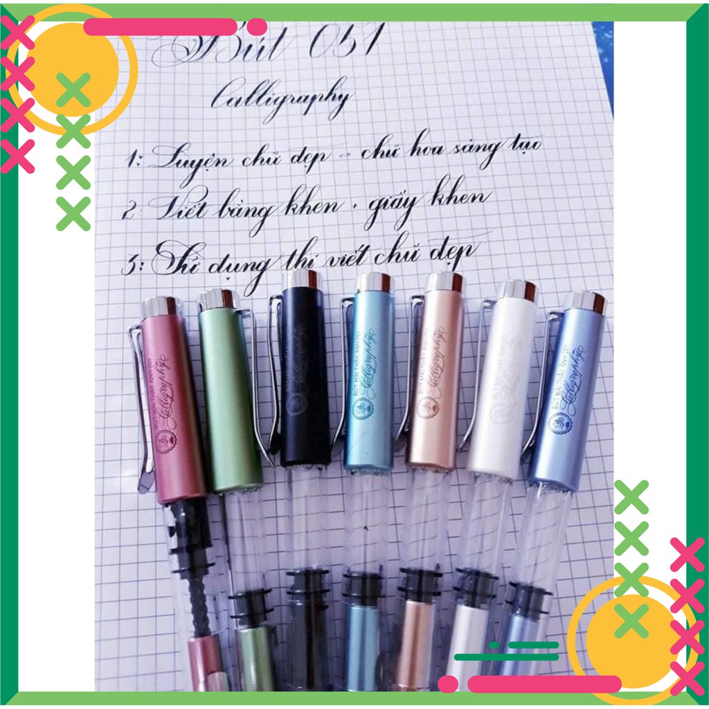 Bút Máy Thầy Ánh SH051 Calligraphy-Ngòi Lá Tre G Không Gỉ -Tự Tạo Thanh Đậm-Không Kén Mực-Nhiều Màu Sắc
