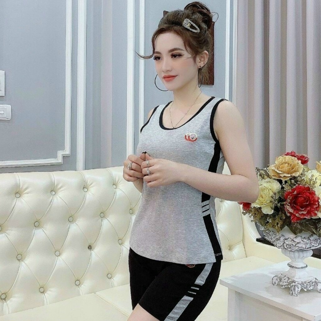 Đồ bộ nữ đồ mặc nhà thể thao dễ thương bigsize (45-85kg) Set đồ bộ nữ quần đùi áo ba lổ thun cotton co giãn ESHOP DB16