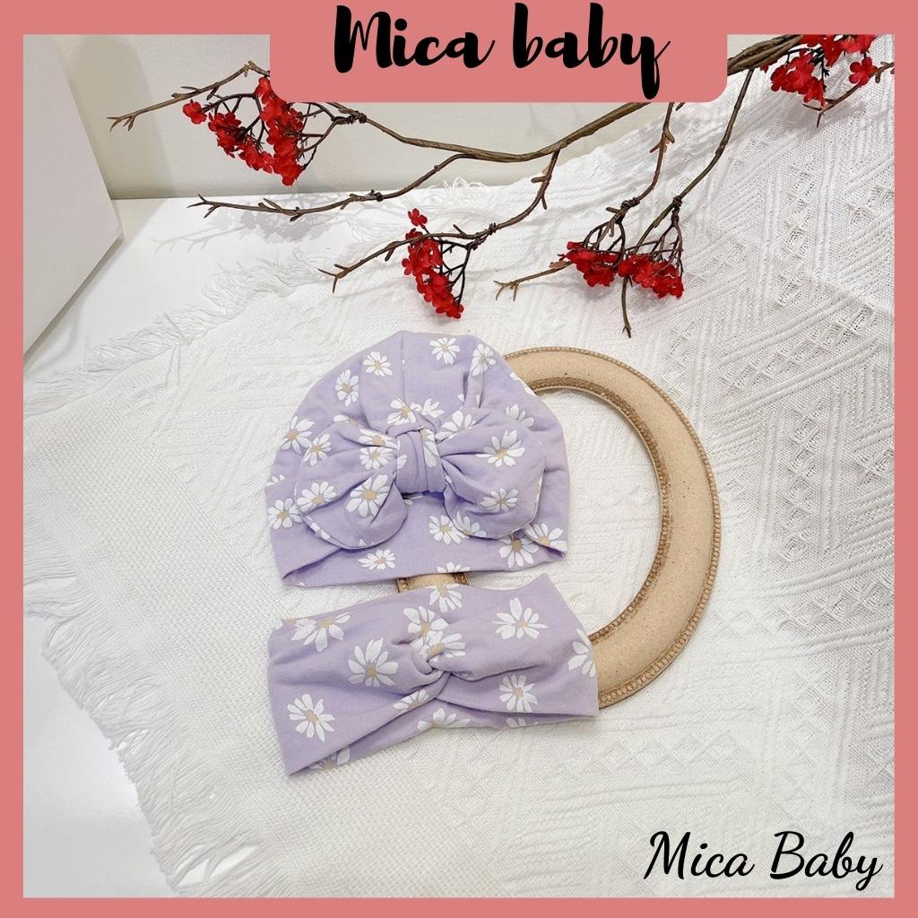 Mũ nón turban chất cotton thắt nơ hoa tím đáng yêu cho bé gái 6-10kg Mica baby MTB66