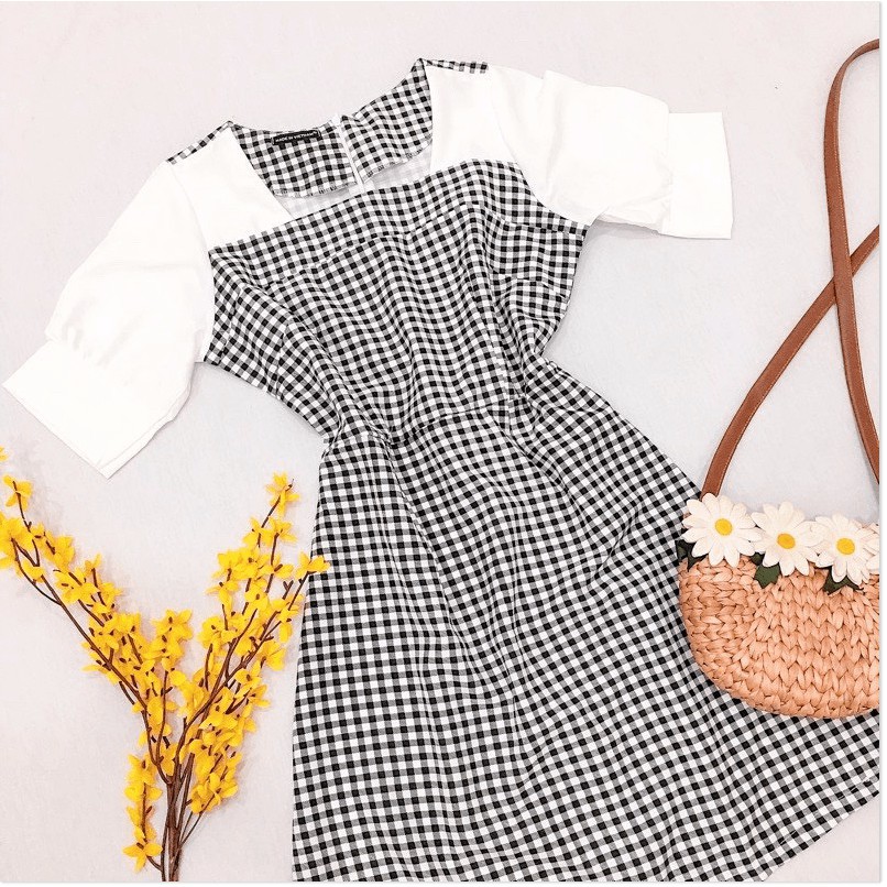 ĐẦM SUÔNG NỮ CARO PHỐI TAY LỠ TRẺ TRUNG TÔN DÁNG CÓ ĐỦ SIZE