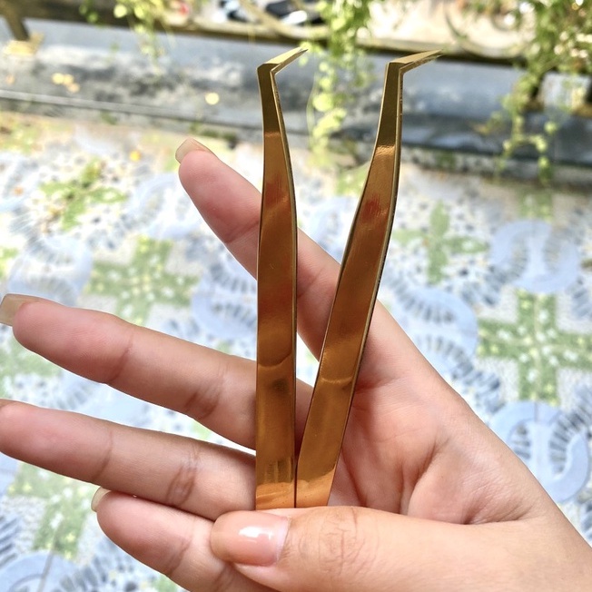 Nhíp volume vàng mũi vuông nối mi - tạo fan -dụng cụ nối mi