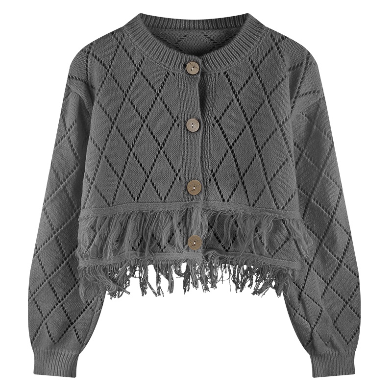 IELGY    Áo Khoác cardigan Dệt Kim Tay Dài Phối Tua Rua Thời Trang Cho Nữ