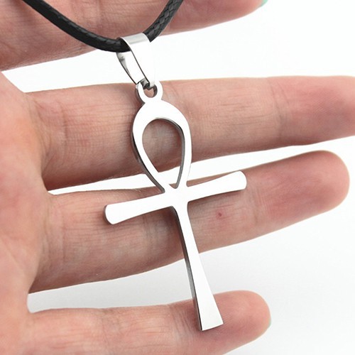 Vòng cổ dây da mặt thánh giá bằng inox cá tính