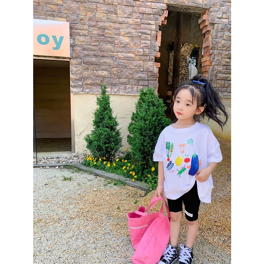 Áo Thun Cotton Ngắn Tay Dáng Rộng In Chữ Thời Trang Mùa Hè 48 Tiếng Cho Bé Gái