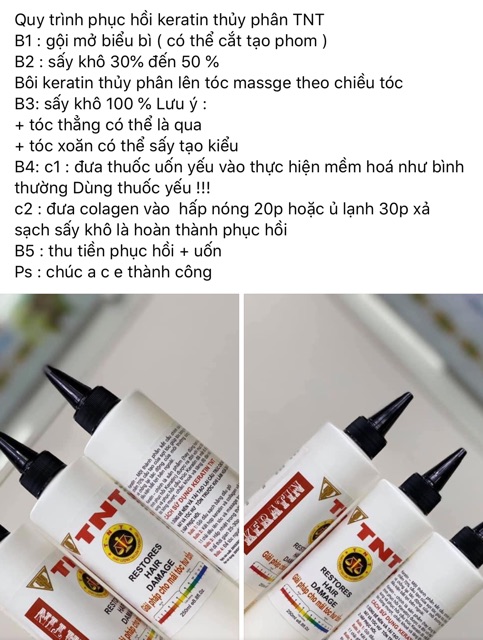 [ Chính hãng ] Keratin TNT thuỷ phân, phục hồi tóc nát, tóc tẩy. hàng đanh dai sợi tóc, bóng tóc và mềm mượt. mùi thơm