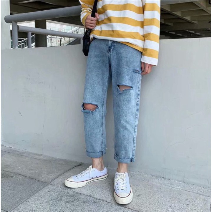 Quần baggy jean nam rách gối phong cách ulzzang siêu hot