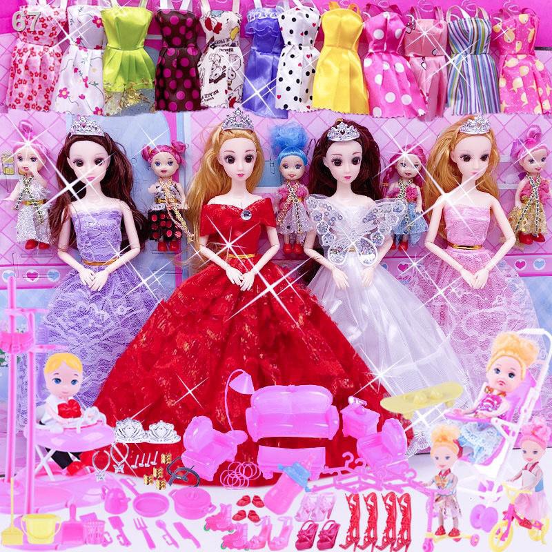 Yimengsiyang Búp bê Barbie bộ hộp quà lớn cô gái váy cưới công chúa trẻ em chơi nhà đồ món sinh nhậtO
