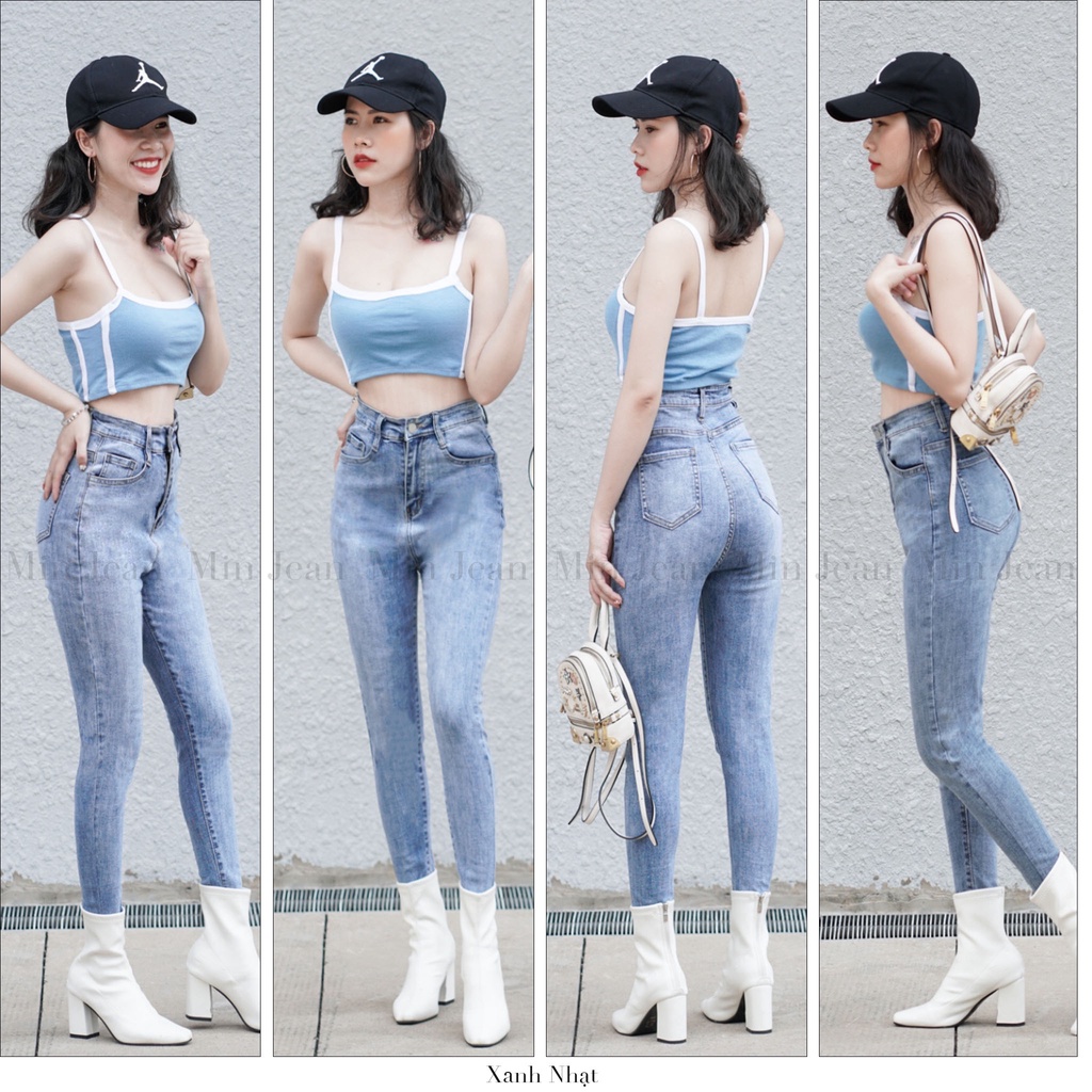 Quần Jean Nữ Lưng Cao Cắt Lai MINJEAN M01, Quần Bò Nữ Skinny Basic Tôn Dáng Cạp Cao Ulzzang