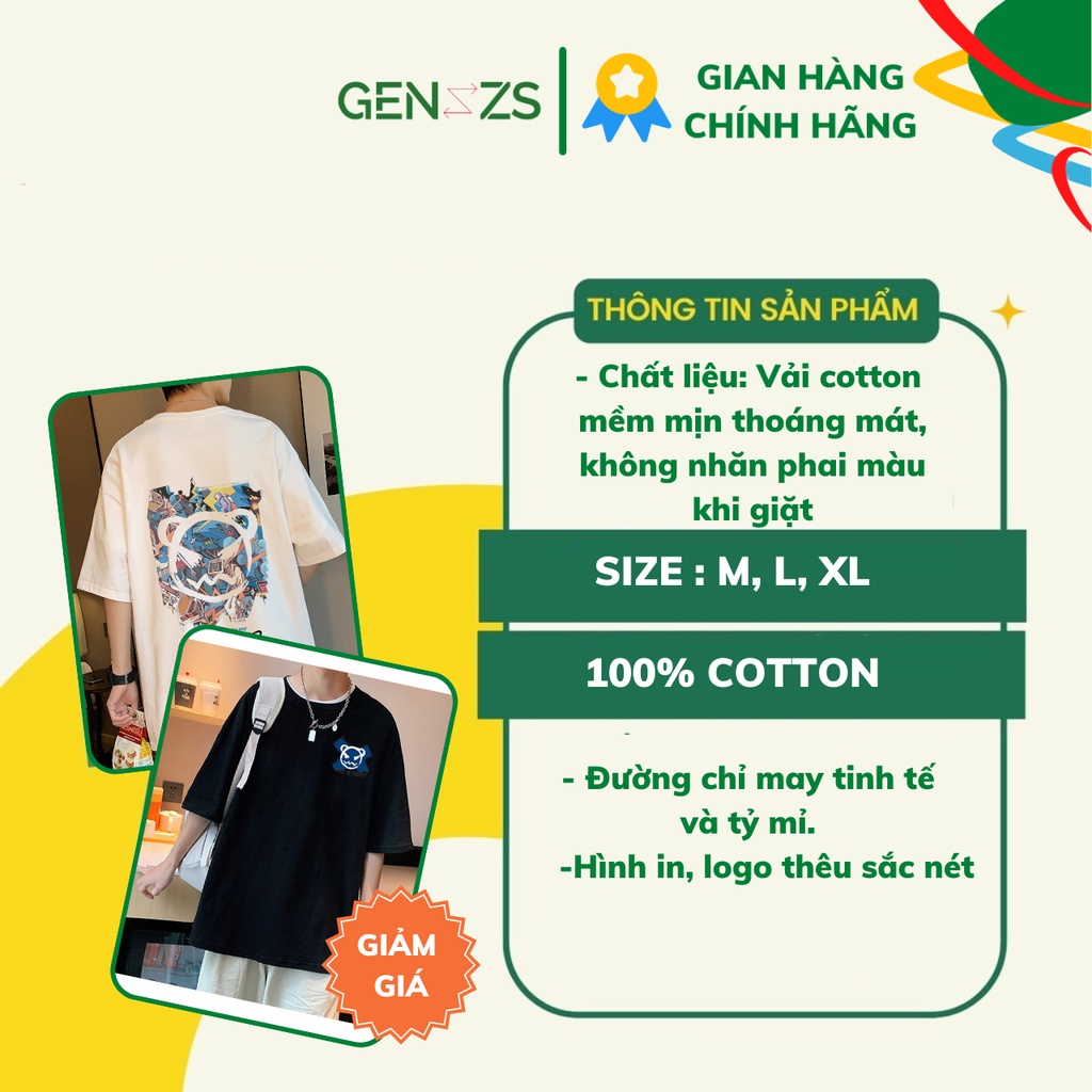 Áo thun Unisex GENZZS tay lỡ oversize form rộng phiên bản dành cho Nam