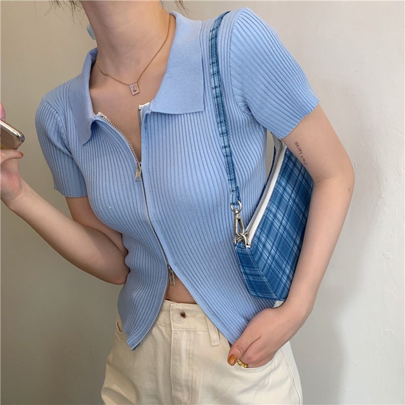 Áo Croptop Khóa Dọc Cổ Đức Cực Xinh Chất Bao Đẹp M5912-Violet