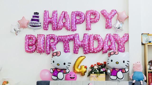 Set bóng trang trí sinh nhật hello kitty( kèm bơm và băng keo)- set 8C