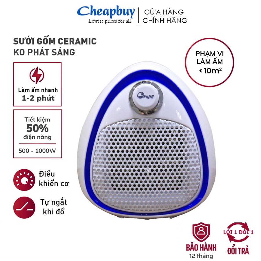 Quạt sưởi gốm Ceramic mini CN Nhât Bản FUJIE CH-202 Blue, tự ngắt,không phát sáng,bảo hành 12 tháng