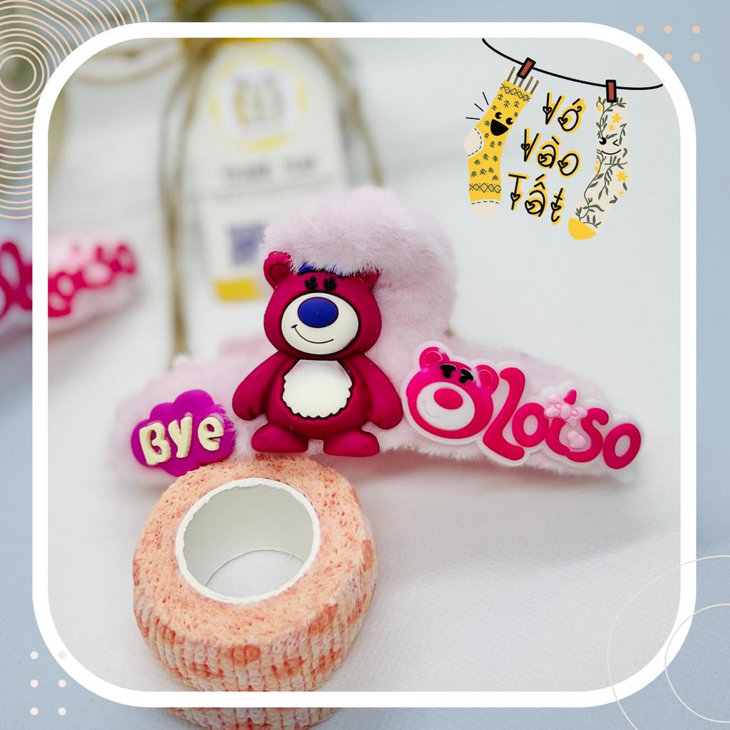 KẸP TÓC BÔNG GẤU DÂU LOTSO HỒNG NHẠT