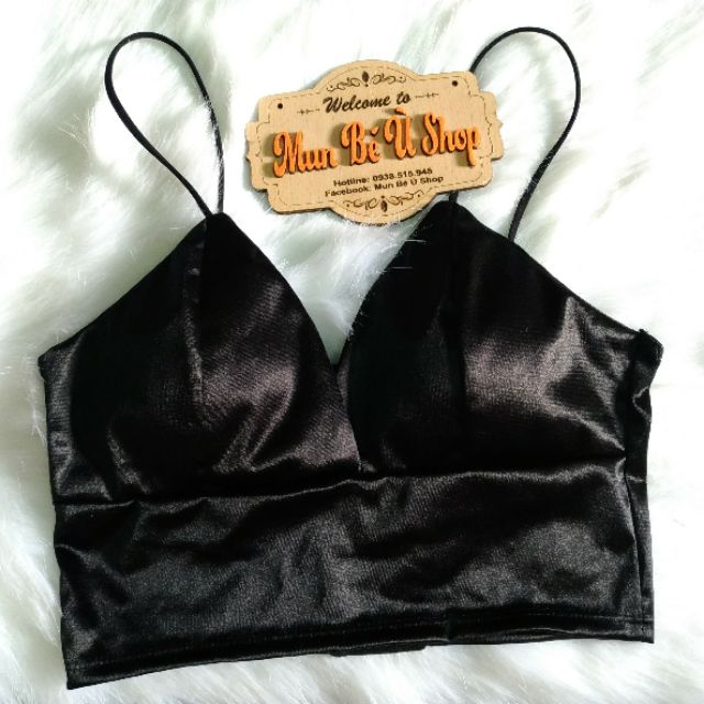 Bralette trơn phi bóng sexy crop top satin Áo lót đồ lót | BigBuy360 - bigbuy360.vn