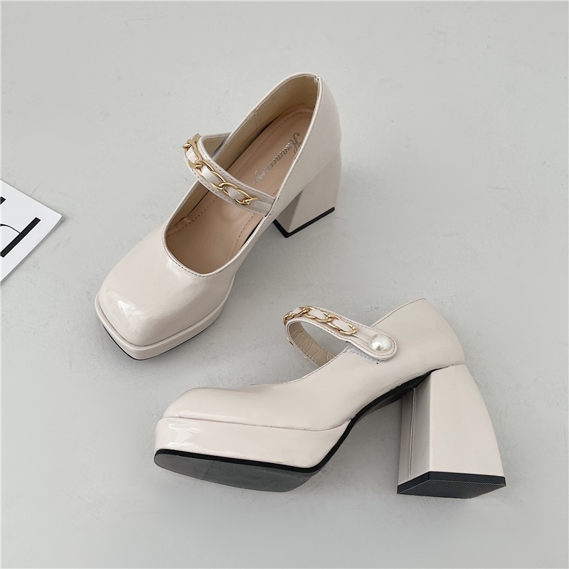 Giày Lolita Nữ- Giày cao gót nữ mũi vuông quai xích ca tính chuẩn hàng quảng châu
