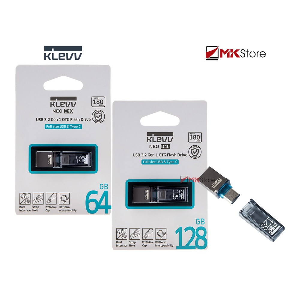 USB 3.2 Gen 1 Klevv NEO D40 180MB/s kết nối USB 3.2 và Type C