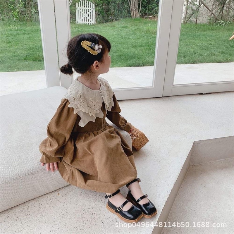 VÁY THÔ NHUNG HÀN - CỔ REN HOA CHO BÉ - GÁI SÀNH ĐIỆU - CÁ TÍNH