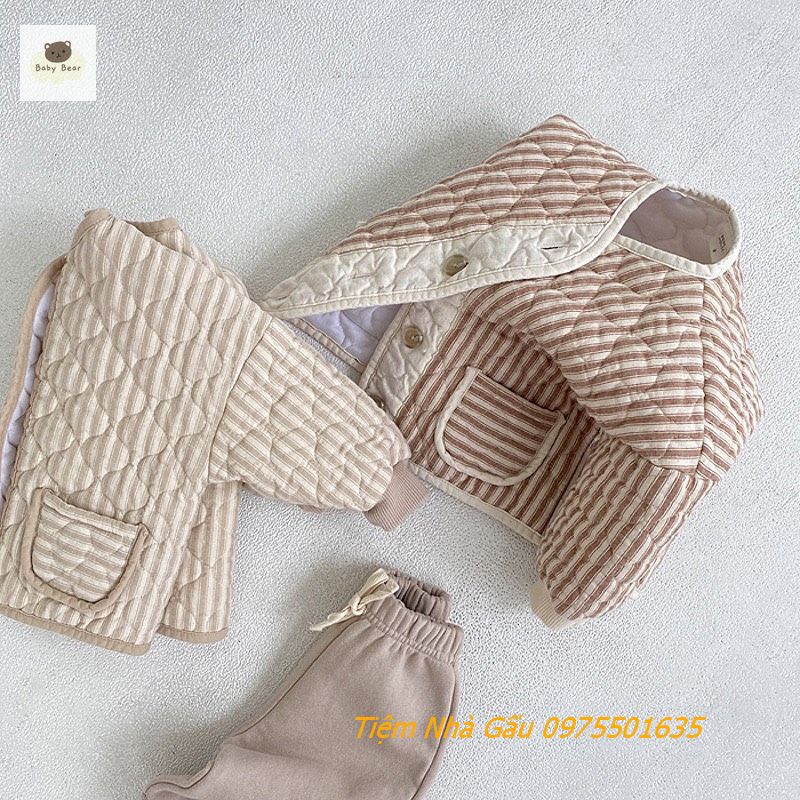 Áo khoác gió chần bông lót lông ấm cho bé 4-15 kg kiểu dáng hàn quốc dễ thương cho trẻ