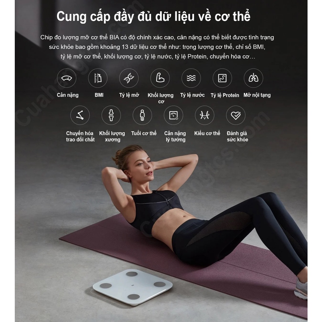 Cân sức khỏe Xiaomi gen2 Body Fat Scale 2 App Mi Fit đo 13 chỉ số cơ thể