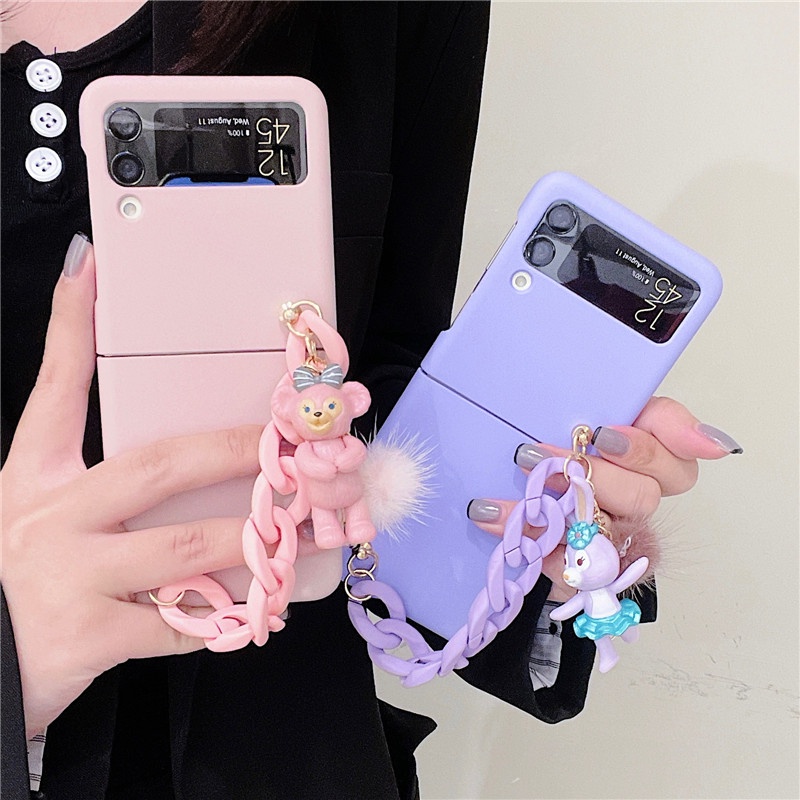Ốp Điện Thoại PC Cứng Trong Suốt Chống Sốc Kèm Dây Đeo Tay Họa Tiết Hoạt Hình Cho Samsung Galaxy Z Flip 3 5G