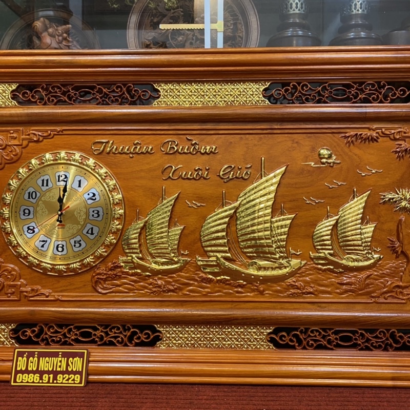 Tranh đồng hồ thuận buồm xuôi gió gỗ hương