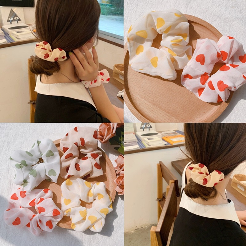 Dây buộc tóc, cột tóc scrunchies Họa tiết trái tim xinh xắn - S05