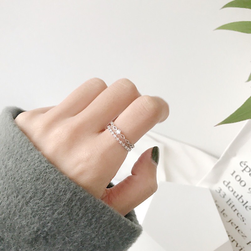 Nhẫn bạc nữ Aura, nhẫn freesize hai hàng xinh xắn-AURASILVER-N09