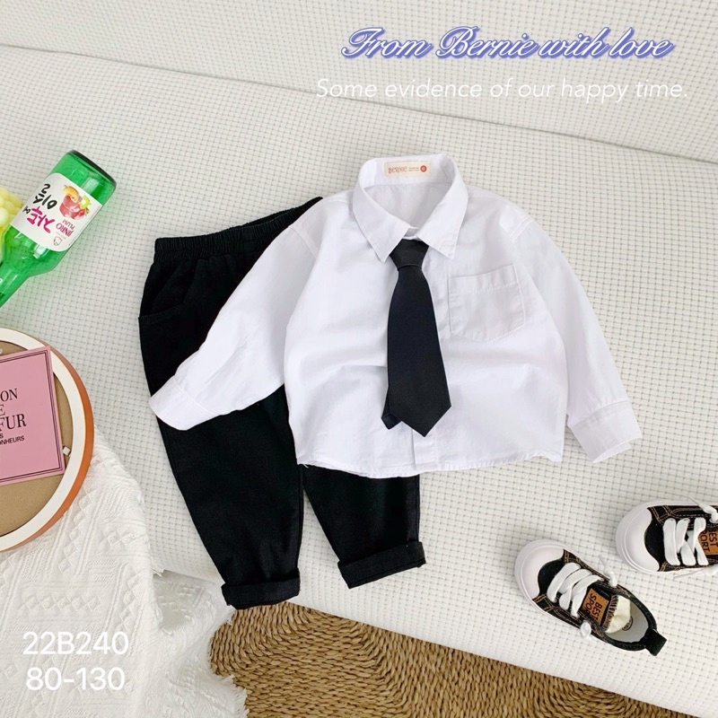 Bộ sơmi bé trai Bernie dài tay kèm cavat cho bé từ 9-27kg-22B240