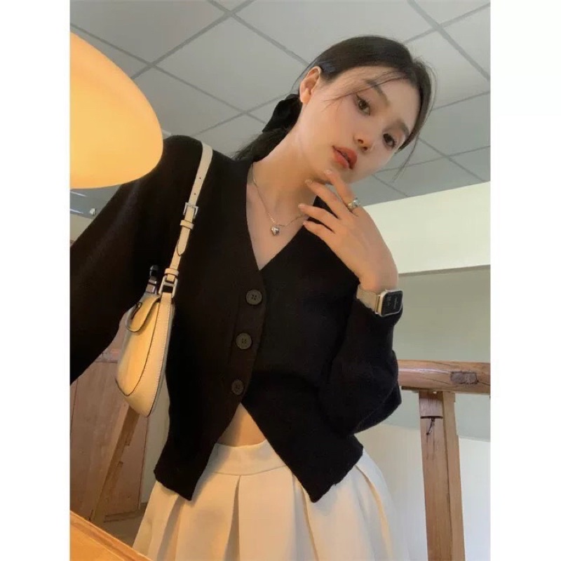 Set Áo Len Tăm Bo Dày Dặn Phối Chân Váy Kem