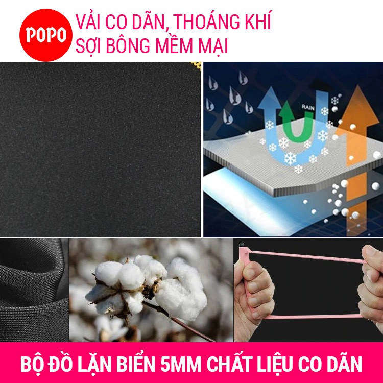 Bộ đồ lặn biển quần áo lặn biển POPO dày 5mm tay dài giữ ấm tuyệt đối với khóa kéo YKK cao cấp ngăn nước chống thầm nước