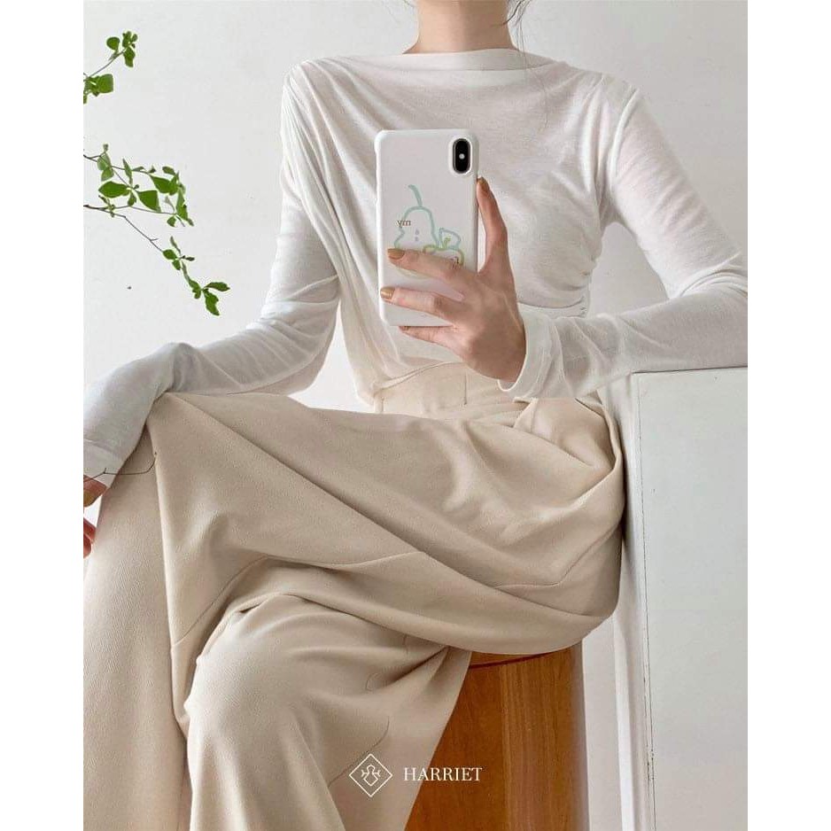Quần baggy be cạp dán Pleated Harriet