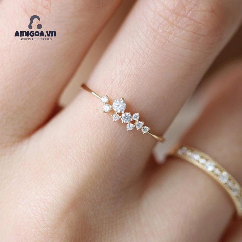 ✨✨Nhẫn Đính Hôn Nữ Mạ Vàng 14k Đính Kim Cương Nhân Tạo