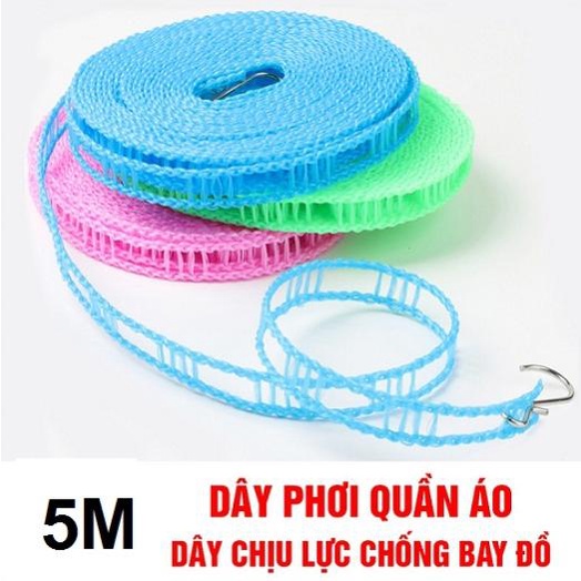 Dây phơi quần áo - Dây phơi đồ thông minh dài 5m không cần cặp