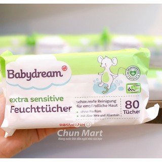 [ĐỨC] Giấy Ướt Siêu Nhạy Cảm Cho Bé - Babydream - 80 miếng/gói