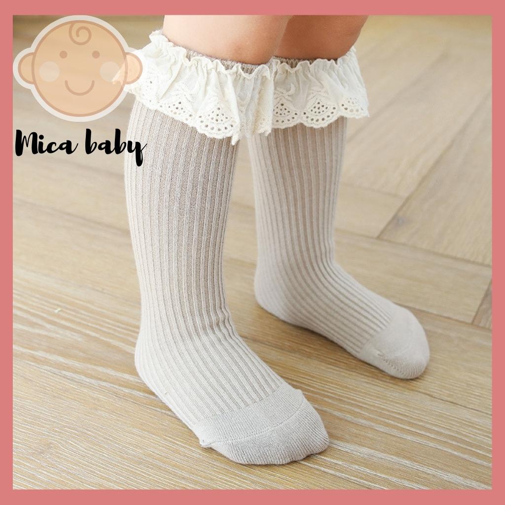 Tất vớ cao cổ không gót viền bèo kiểu dáng tiểu thư cho bé từ 1-4 tuổi Mica baby T26