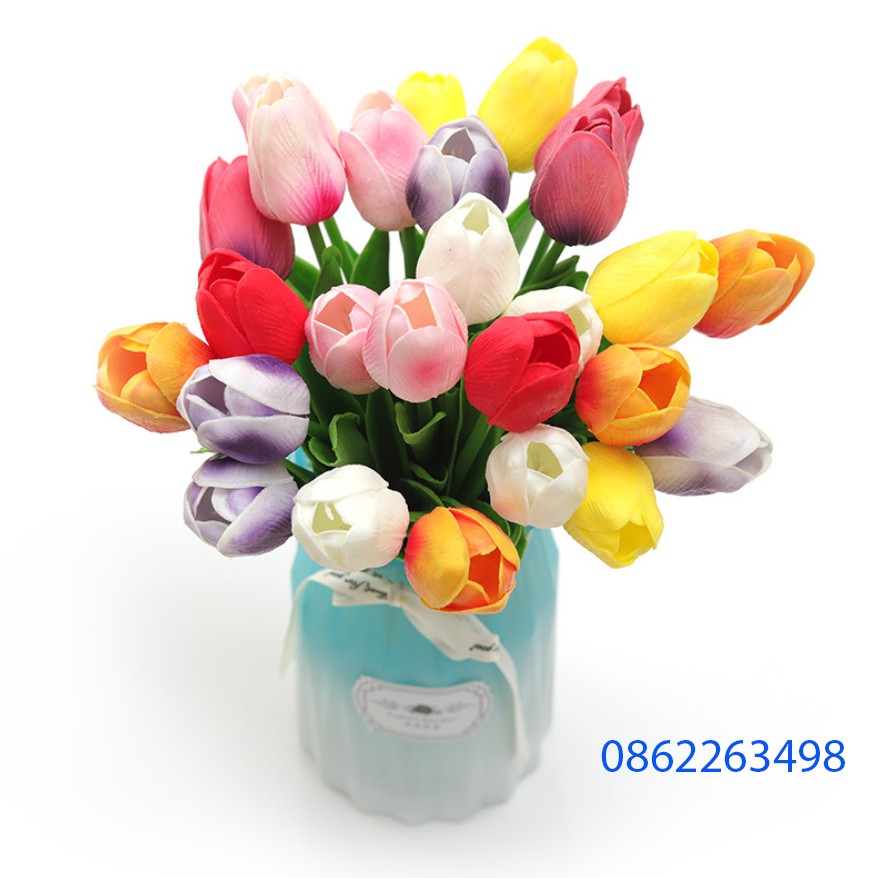 Hoa tulip giả decor hoa lụa giống thật 99% FREESHIP Hoa giả đẹp để bàn trang trí phòng khách ML01