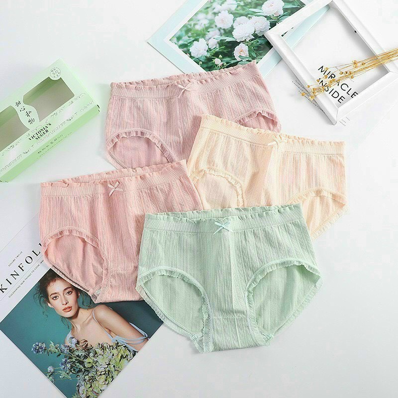 Quần lót nữ chất liệu cotton gân tăm viền ren kháng khuẩn, cho chị e từ 45 - 55kg