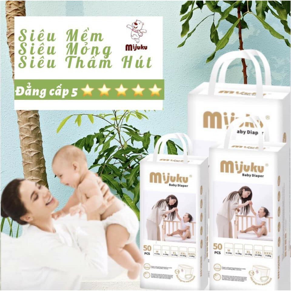 Bỉm, Tã Quần Dán Mijuku Nhật Bản Bịch 50 Miếng Đủ Size M, L, XL, XXL, XXXL Cho Bé Từ 6KG Trở Lên - Thế giới bỉm, tã