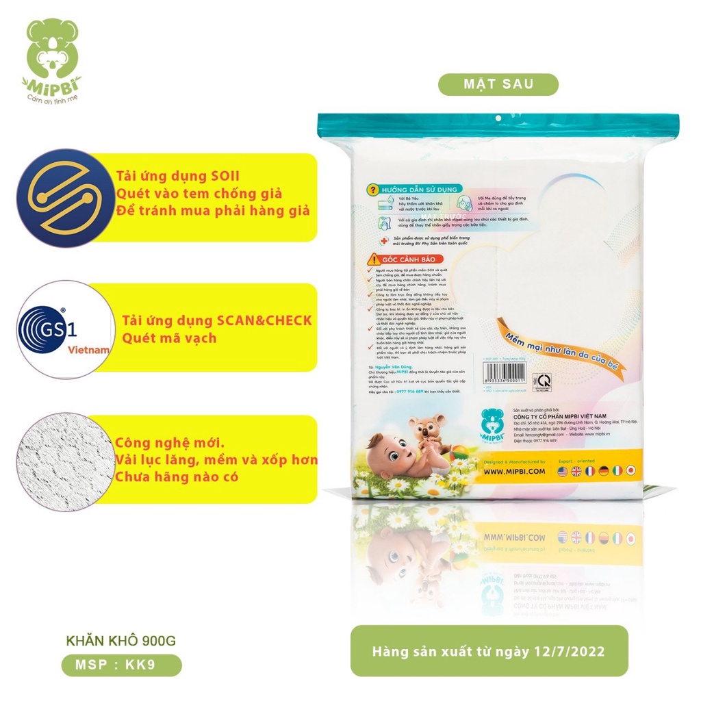 Khăn Vải Khô Đa Năng Cao Cấp MIPBI 900gr Dành cho Mẹ Bầu Và Em Bé  - Gói Lớn Tiết Kiệm Hơn