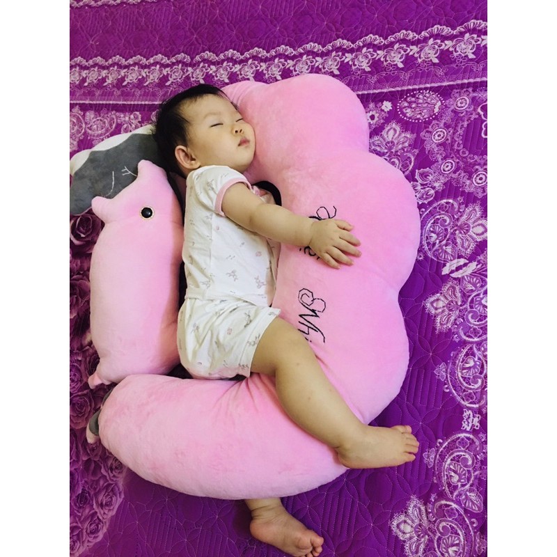 ( hàng sẵn ) bộ gối cừu đa năng gối chữ C cho bé. thêu tên .màu ghi chú.co heo con. gối ôm gối chặn cho bé