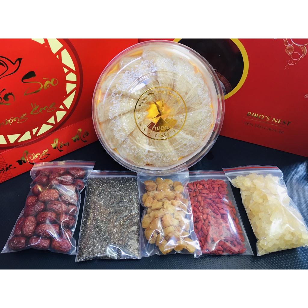 Thố sứ 450ml kèm gắp inox chống bỏng và nguyên liệu chưng yến 5 món caocấp Đường phèn Hạt chia Úc Táo đỏ Long nhãn Kỷ tử | BigBuy360 - bigbuy360.vn